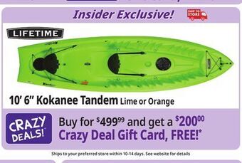 Ocean State Job Lot Lifetime kokanee 10'6 tandem kayak, green offer