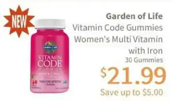 Akin's Natural Foods Garden of Life Vitamin Code Gummies Women's Multi Vitamin with Iron offer