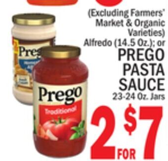 C Town Prego pasta sauce 23-24 oz. jars offer