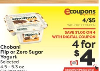 Weis Markets Chobani flip or zero sugar yogurt offer