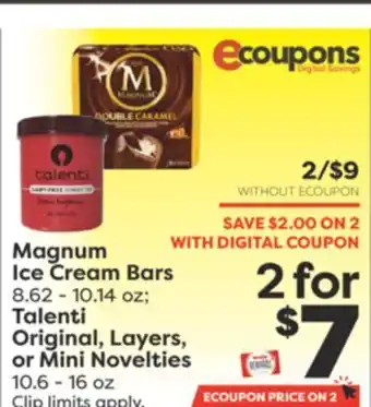 Weis Markets Magnum ice cream bars 8.62-10.14 oz talenti original, layers, or mini novelties 10.6-16 oz offer