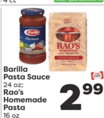 Weis Markets Barilla pasta sauce 24 oz rao's homemade pasta 16 oz offer