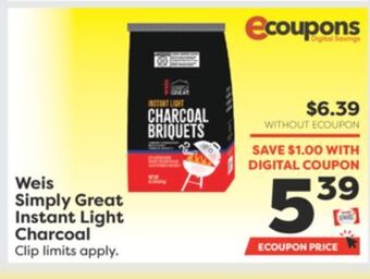 Weis Markets Weis simply great instant light charcoal offer