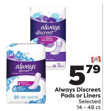 Weis Markets Always discreet pads or liners offer