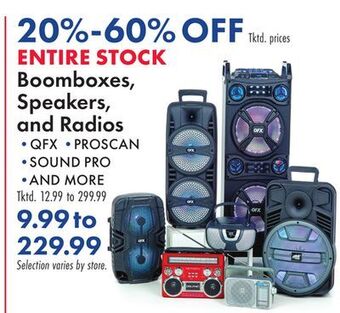 Boscov's Entire stock boomboxes, speakers, and radios offer
