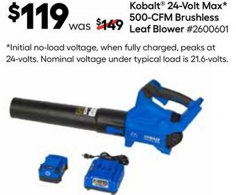 Lowe's Kobalt® 24-volt max* 500-cfm brushless leaf blower offer