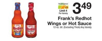 The Fresh Grocer Redhot wings or hot sauce offer