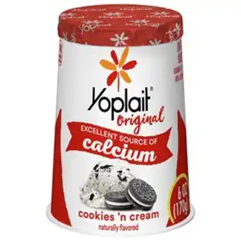 Yoplait yogurt, low fat, cookies 'n cream, 6 oz (170 g)