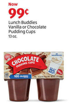 Aldi Lunch Buddies Vanilla or Chocolate Pudding Cups 13 oz offer