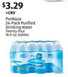 Aldi PurAqua 24-Pack Purified Drinking Water Twenty-four 16.9-oz. bottles offer
