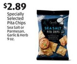 Aldi Specially Selected Pita Chips Sea Salt or Parmesan, Garlic & Herb 9 oz. offer