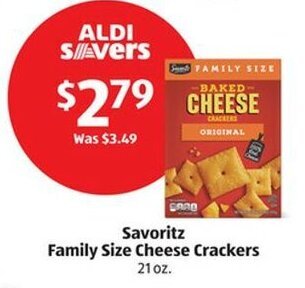 Aldi Savoritz Family Size Cheese Crackers 21 oz offer