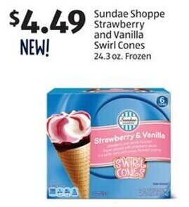 Aldi Sundae Shoppe Strawberry and Vanilla Swirl Cones 24.3 oz. Frozen offer