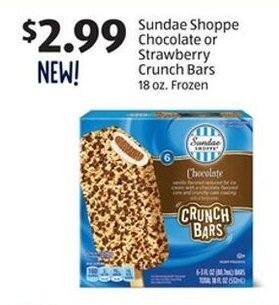 Aldi Sundae Shoppe Chocolate or Strawberry Crunch Bars 18 oz. Frozen offer