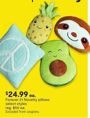 JC Penney Forever 21 novelty pillows offer