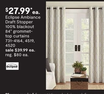 JC Penney Eclipse ambiance draft stopper 100% blackout 84 grommet- top curtains offer