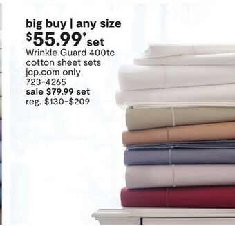 JC Penney Wrinkle guard 400tc cotton sheet sets offer
