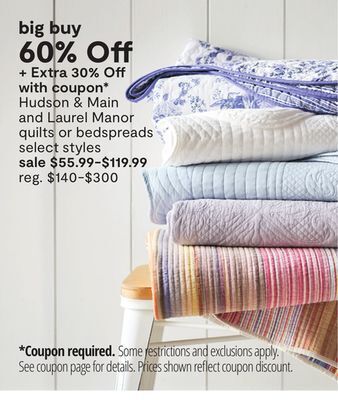 JC Penney Hudson & main and laurel manor quilts or bedspreads offer