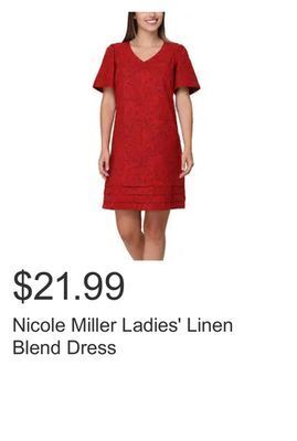 Costco Nicole miller ladies' linen blend dress offer