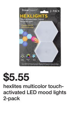 Five Below Hexlites multicolor touch-activated led mood lights 2-pack offer