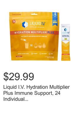 Costco Liquid i.v. hydration multiplier plus immune support, 24 individual serving stick packs in resealable pouch, tangerine offer