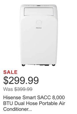 Costco Hisense smart sacc 8,000 btu dual hose portable air conditioner with heat pump offer