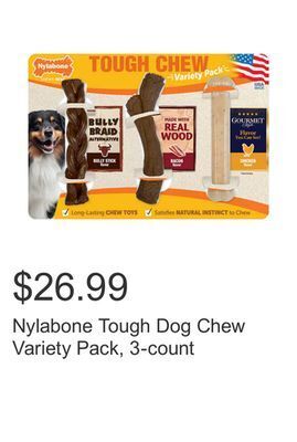 Costco Nylabone tough dog chew variety pack, 3-count offer