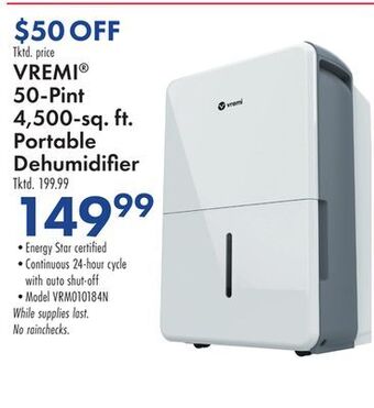 Boscov's Vremi® 50-pint 4, 500-sq. ft. portable dehumidifi offer