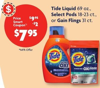 Family Dollar Tide liquid 69 oz., select pods 18-23 ct., or gain flings 31 ct. offer