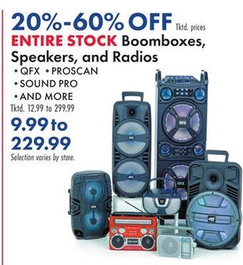 Boscov's Entire stock boomboxes, speakers, and radios offer