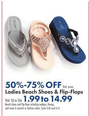 Boscov's Ladies beach shoes & flip-flops offer