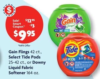 Family Dollar Gain flings 42 ct., select tide pods 25-42 ct., or downy liquid fabric softener 164 oz. offer
