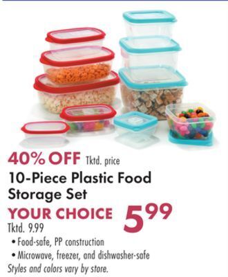 Boscov's 10-piece plastic food storage set offer