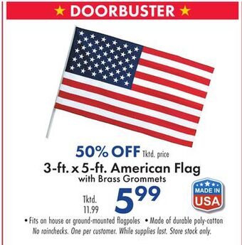 Boscov's 3-ft. x 5-ft. american flag with brass grommets offer