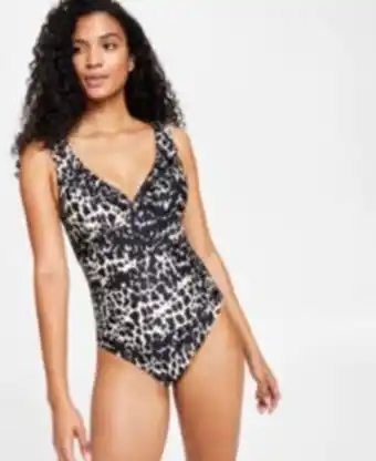 Macy's Women's printed ruffled underwire tummy control one-piece swimsuit, created for macy's offer