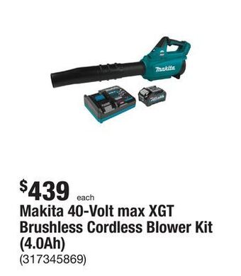The Home Depot Makita 40-volt max xgt brushless cordless blower kit (4.0ah) offer