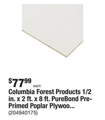 The Home Depot Columbia forest products 1/2 in. x 2 ft. x 8 ft. purebond pre-primed poplar plywood project panel (free custom cut available) offer