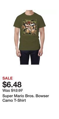Game Stop Super mario bros. bowser camo t-shirt offer