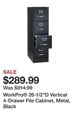 Office Depot Workpro® 26-1/2d vertical 4-drawer file cabinet, metal, black offer