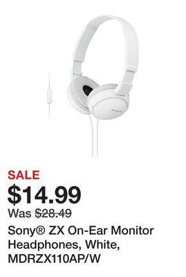 Office Depot Sony® zx on-ear monitor headphones, white, mdrzx110ap/w offer