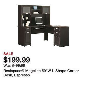 Office Depot Realspace® magellan 59w l-shape corner desk, espresso offer