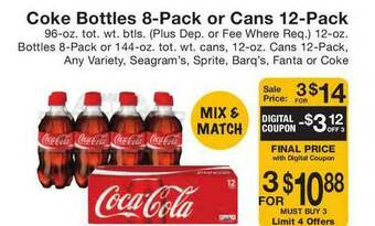 Fairway Store Market Coke Bottles 8-pack Or Cans 12-pack offer
