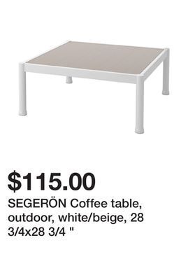 Ikea Segerön coffee table, outdoor, white/beige, 28 3/4x28 3/4 offer