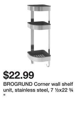Ikea Brogrund corner wall shelf unit, stainless steel, 7 ½x22 ¾ offer