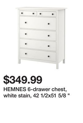 Ikea Hemnes 6-drawer chest, white stain, 42 1/2x51 5/8 offer