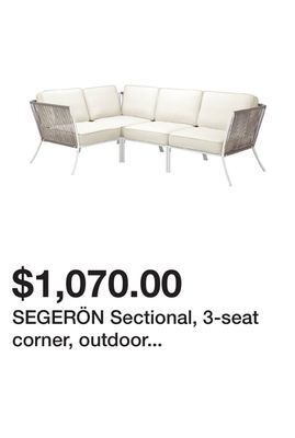 Ikea Segerön sectional, 3-seat corner, outdoor white/beige/järpön/duvholmen white offer