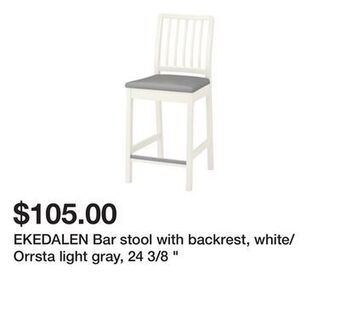 Ikea Ekedalen bar stool with backrest, white/orrsta light gray, 24 3/8 offer