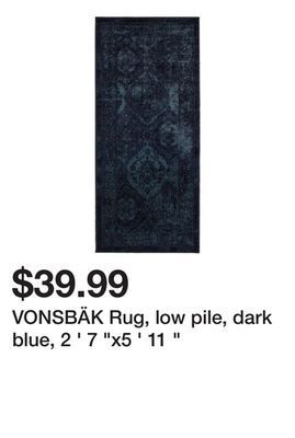 Ikea Vonsbäk rug, low pile, dark blue, 2 ' 7 x5 ' 11 offer