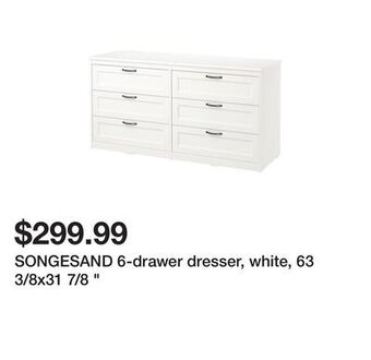 Ikea Songesand 6-drawer dresser, white, 63 3/8x31 7/8 offer