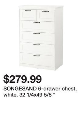 Ikea Songesand 6-drawer chest, white, 32 1/4x49 5/8 offer